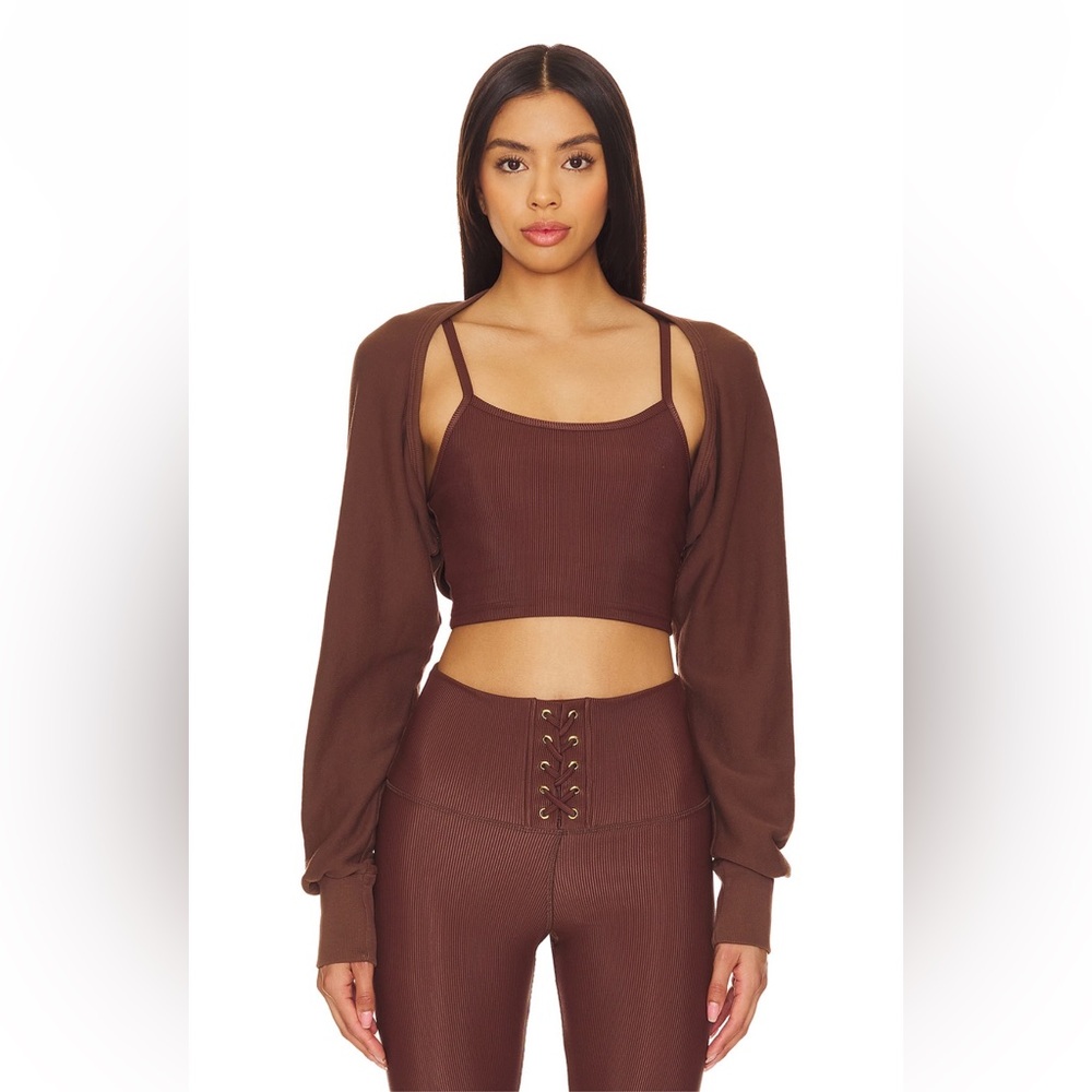 Revolve Strut-This The Shrug In Chocolate Brown Long Sleeve Sweater Crop Top XS